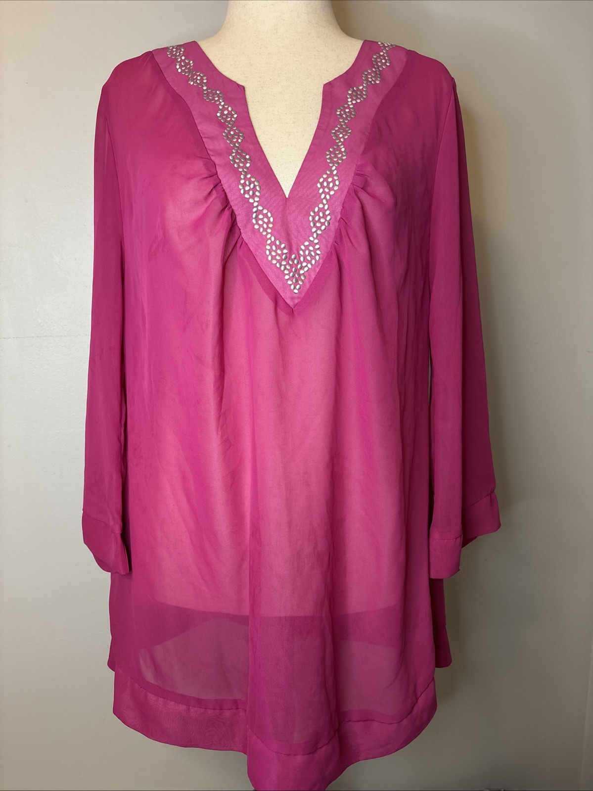 Catalina Fuchsia Swim Cover-Up Size 1X (16W) Preowned Polyester V Neck Sheet