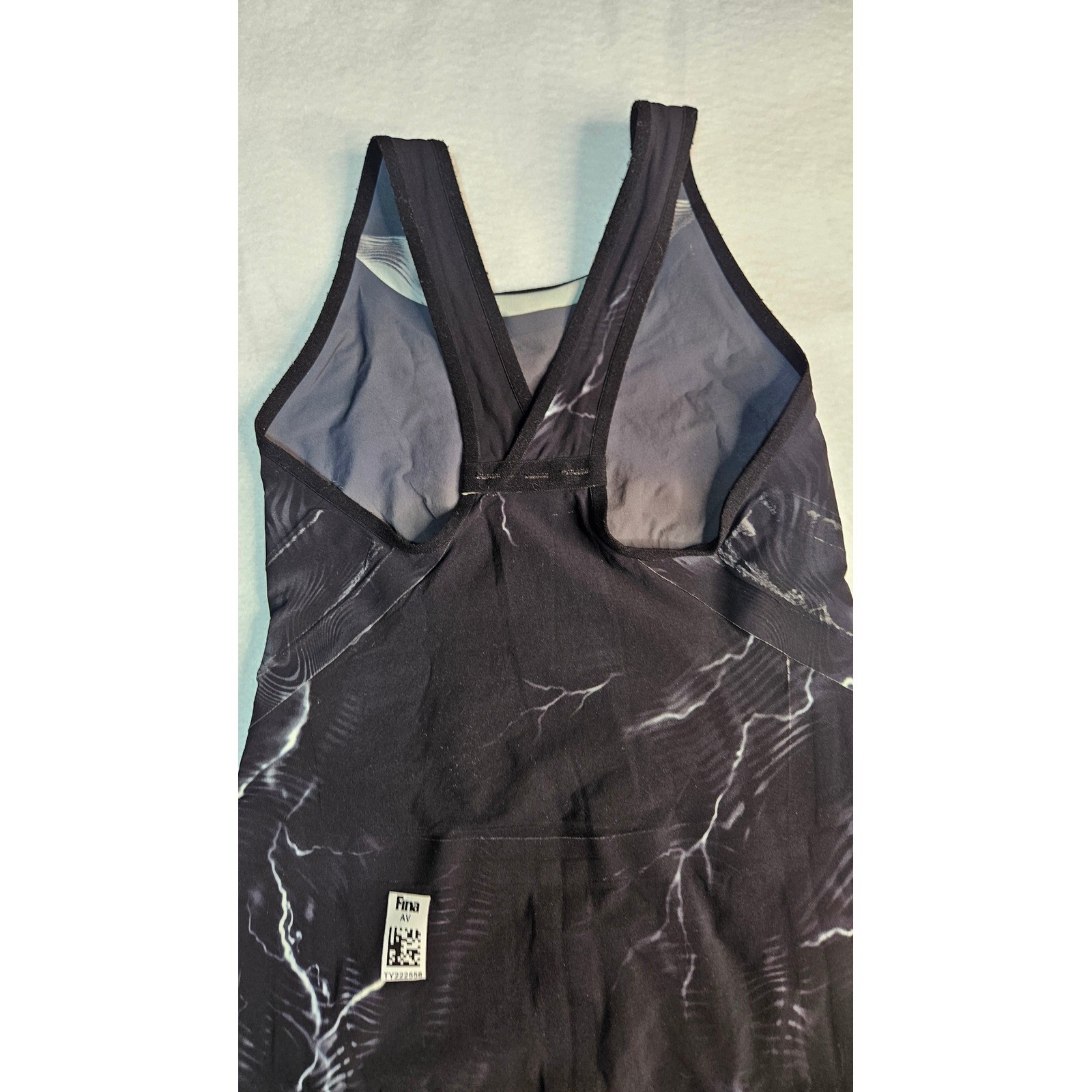 TYR Venzo Phantom Open Back Kneeskin Technical Swimsuit Lightning Black White 26