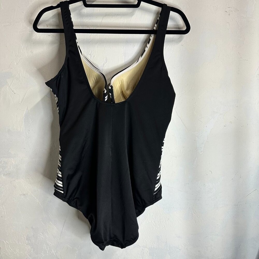 Miraclesuit Black White Striped Escape Swimsuit Underwire Slimming One Piece 14