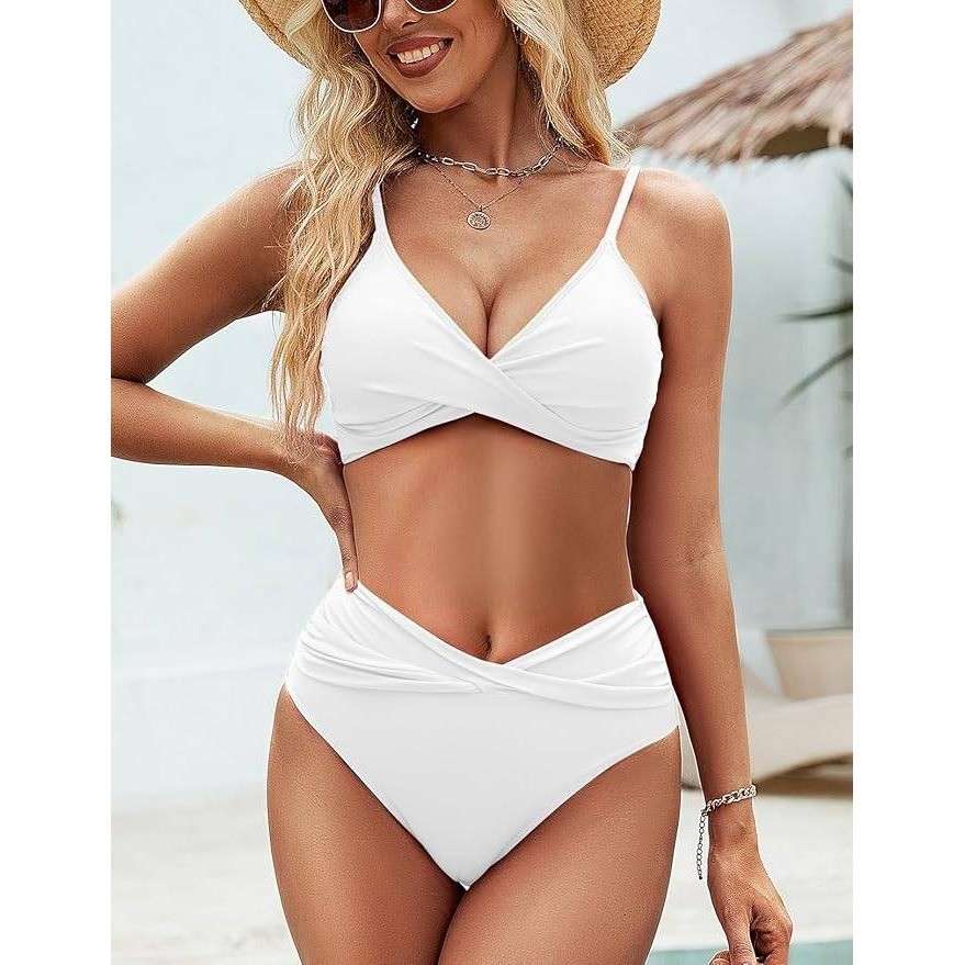 MSRP $39 Zojuyozio Women’s L Two Piece Swimsuit Twist Front Bikini Set Whit