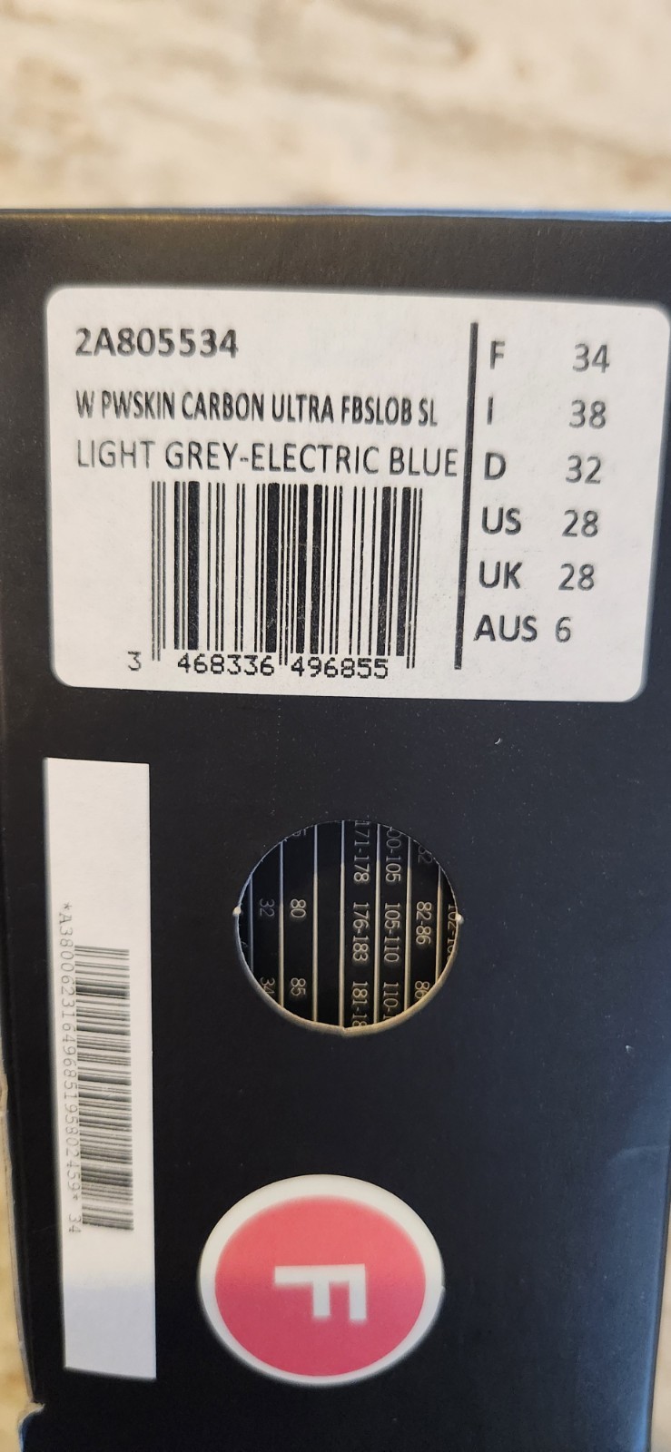 Arena Powerskin Carbon Ultra FBSLOB Light Grey/Electric Blue, Sz 28 New w/tags