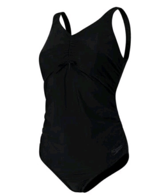 Speedo Maternity Swimwear Black One Piece Swimsuit U Back Womens Size S 32
