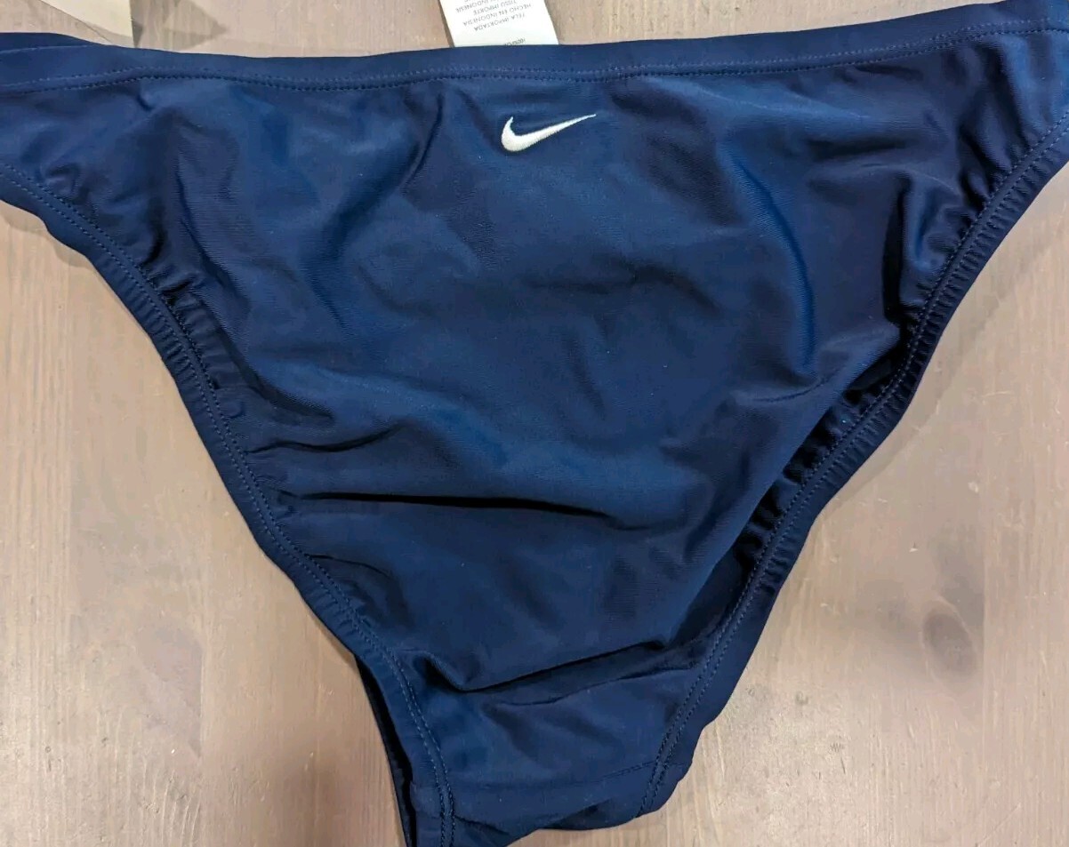 NWT! Nike Athletic Bikini Swim Bottom Navy Blue, Tie Waist Hipster Sz 6