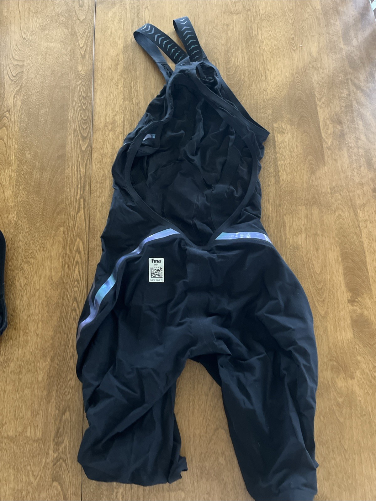 Speedo Fastskin LZR Pure Intent Black/Blue Open Back Kneeskin Women’s Size 24.